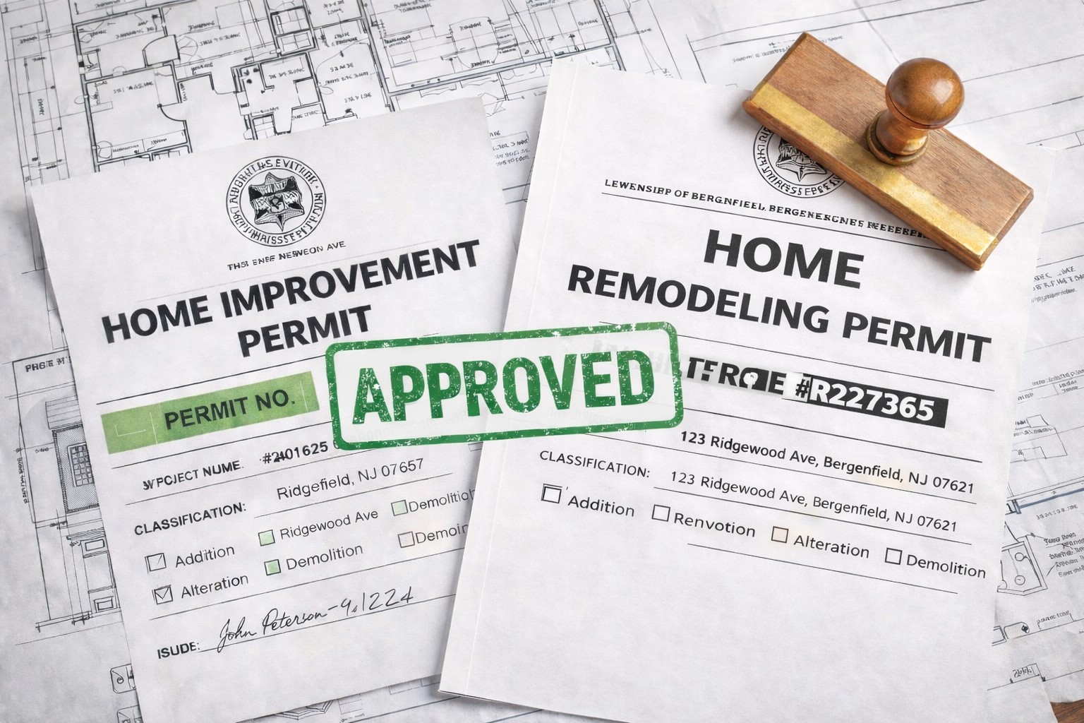 Building permits documentation for Add-A-Level remodeling in Bergen County NJ